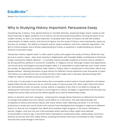 Why Is Studying History Important: Persuasive Essay