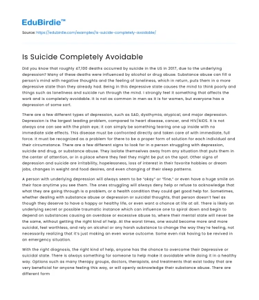 Is Suicide Completely Avoidable