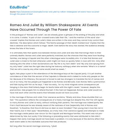 Romeo And Juliet: Events Determined by Fate