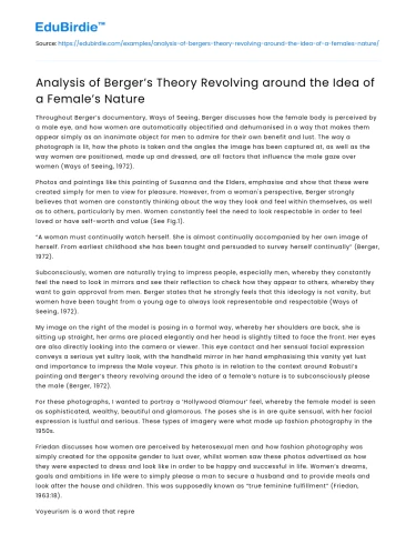 Analysis of Berger’s Theory Revolving around the Idea of a Female’s Nature