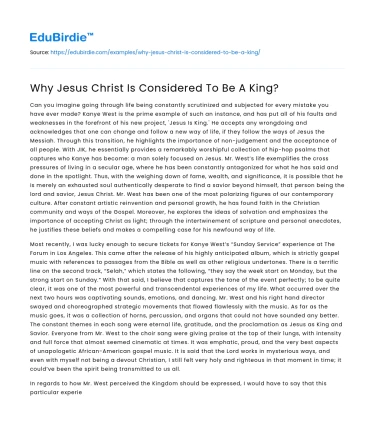 Why Jesus Christ Is Considered To Be A King?