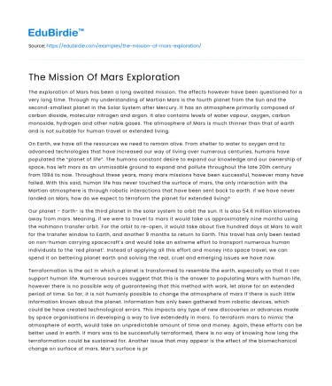 The Mission Of Mars Exploration