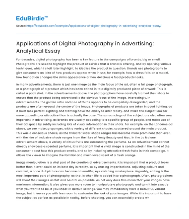 Applications of Digital Photography in Advertising: Analytical Essay