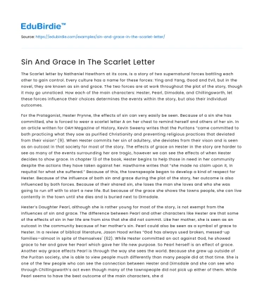 Sin And Grace In The Scarlet Letter