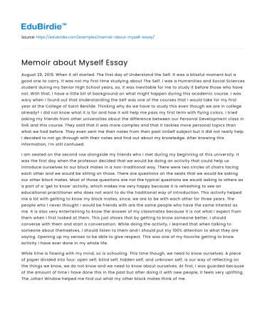 Memoir about Myself Essay