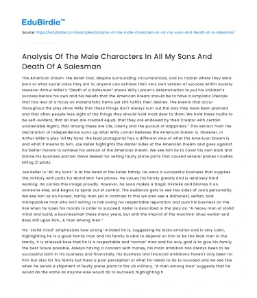 Analysis Of The Male Characters In All My Sons And Death Of A Salesman