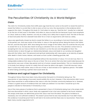 The Peculiarities Of Christianity As A World Religion