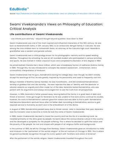 Swami Vivekananda’s Views on Philosophy of Education: Critical Analysis