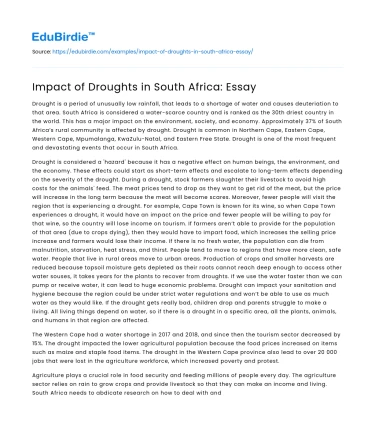 Impact of Droughts in South Africa: Essay