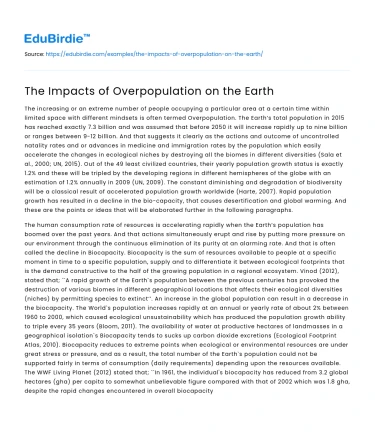 The Impacts of Overpopulation on the Earth