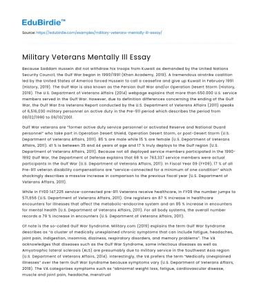 Military Veterans Mentally Ill Essay
