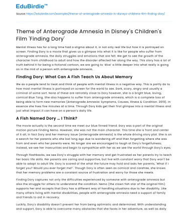 Theme of Anterograde Amnesia in Disney’s Children’s Film ‘Finding Dory’