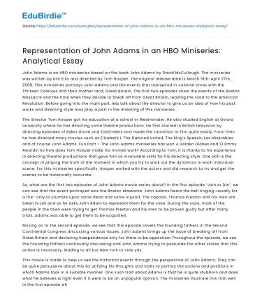 Representation of John Adams in an HBO Miniseries: Analytical Essay