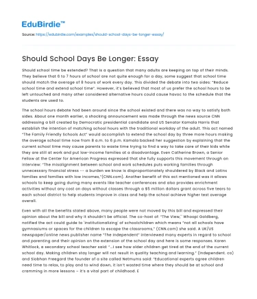 Should School Days Be Longer: Essay
