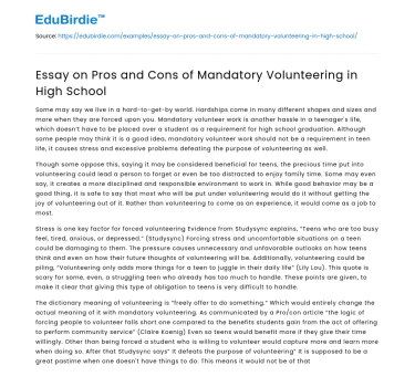 Essay on Pros and Cons of Mandatory Volunteering in High School