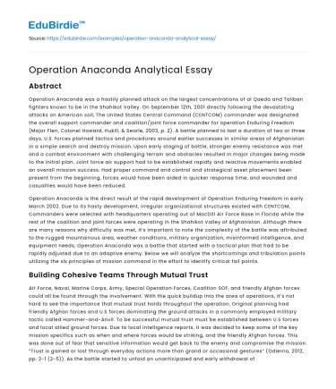 Operation Anaconda Analytical Essay
