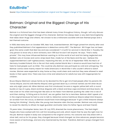 Batman: Original and the Biggest Change of His Character