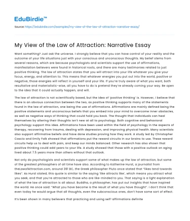 My View of the Law of Attraction: Narrative Essay