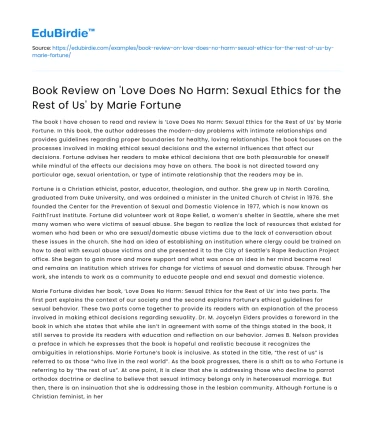 Love Does No Harm: Sexual Ethics for Us’ by Marie Fortune