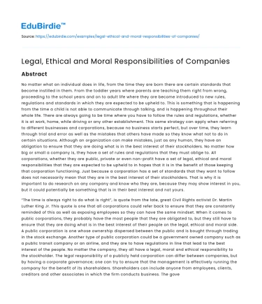 Legal, Ethical and Moral Responsibilities of Companies