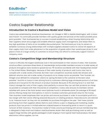 Costco Supplier Relationship