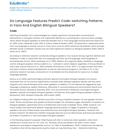 Language features and code-switching in Farsi-English bilinguals