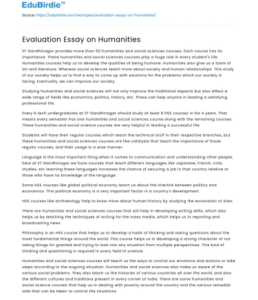 Evaluation Essay on Humanities