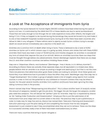 A Look at The Acceptance of Immigrants from Syria