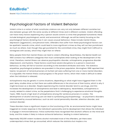Psychological Factors of Violent Behavior