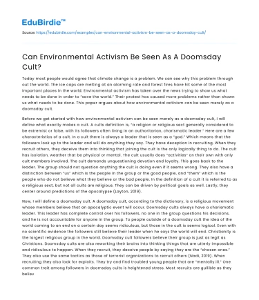 Can Environmental Activism Be Seen As A Doomsday Cult?