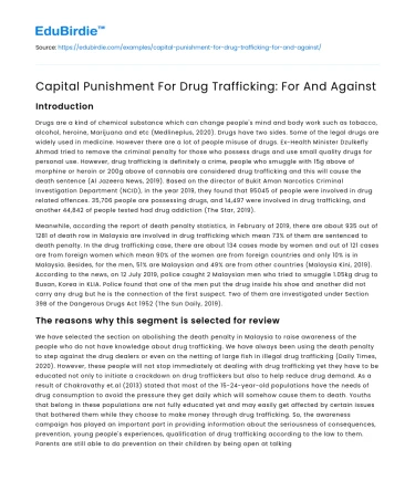 Capital Punishment For Drug Trafficking: For And Against