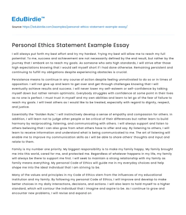 Personal Ethics Statement Example Essay