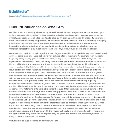 Cultural Influences on Who I Am