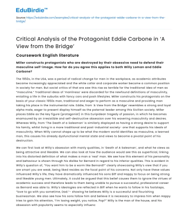 Critical Analysis of Eddie Carbone in ‘A View from the Bridge’