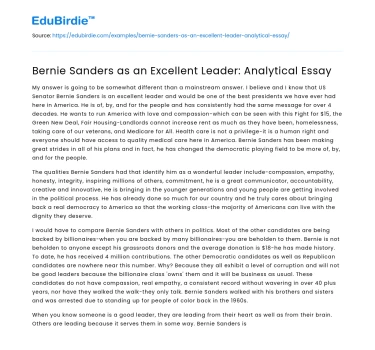 Bernie Sanders as an Excellent Leader: Analytical Essay