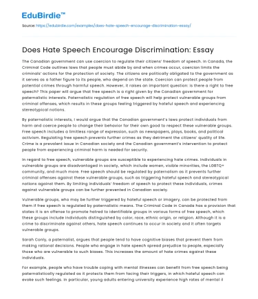 Does Hate Speech Encourage Discrimination: Essay