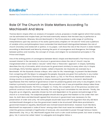 Role Of The Church In State Matters According To Machiavelli And More