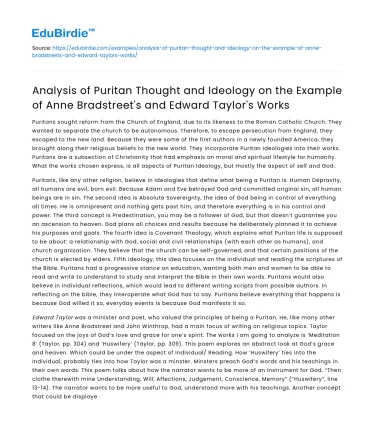 Puritan Thought in Anne Bradstreet and Edward Taylor’s Works