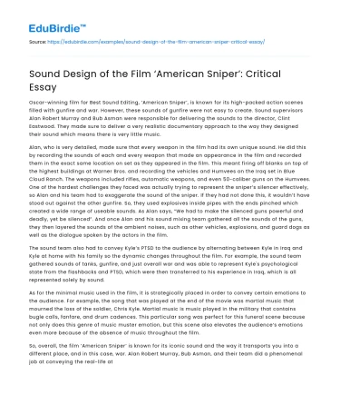 Sound Design of the Film ‘American Sniper’: Critical Essay