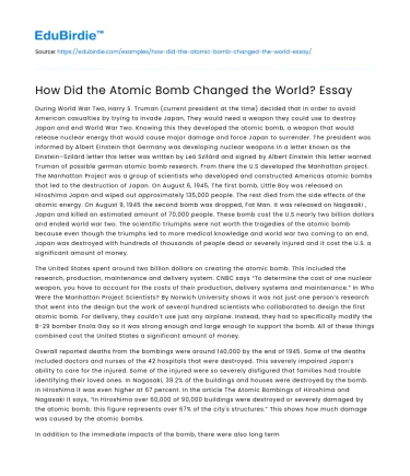 How Did the Atomic Bomb Changed the World? Essay