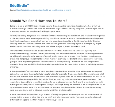 Should We Send Humans To Mars?