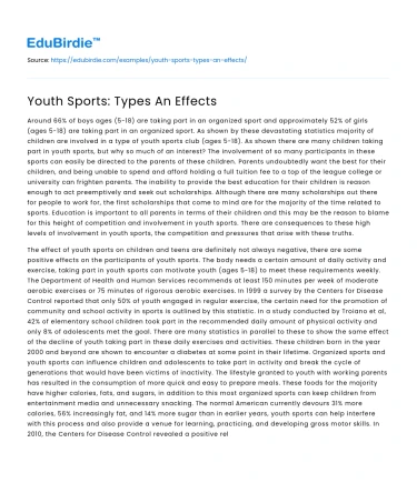 Youth Sports: Types An Effects