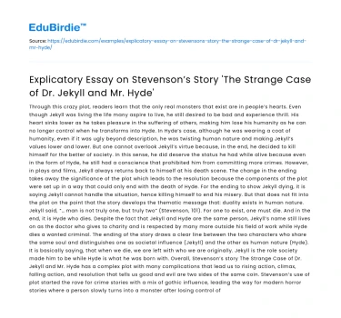 Analysis of Stevenson’s ‘The Strange Case of Dr Jekyll and Mr Hyde’