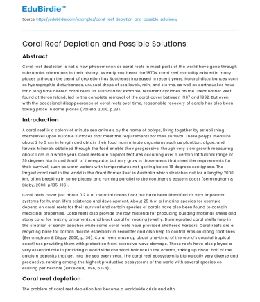 Coral Reef Depletion and Possible Solutions