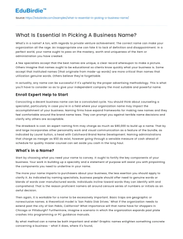 What Is Essential In Picking A Business Name?