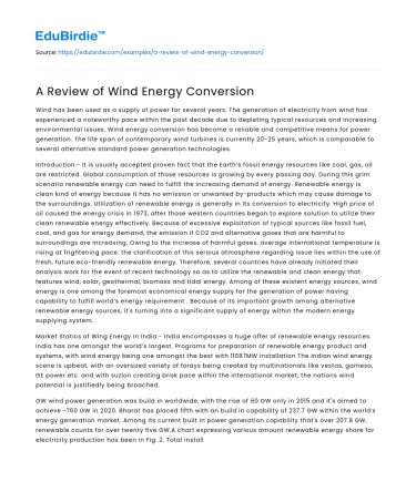 The Efficacy of Wind Power Systems