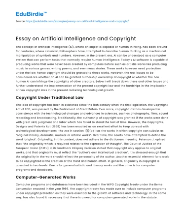 Essay on Artificial Intelligence and Copyright