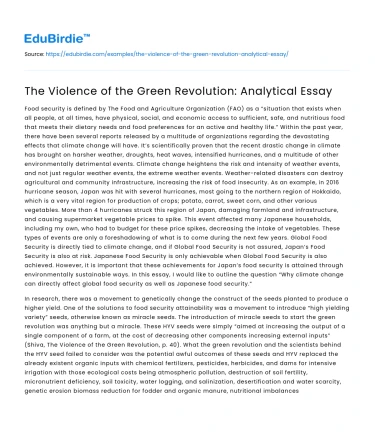 The Violence of the Green Revolution: Analytical Essay