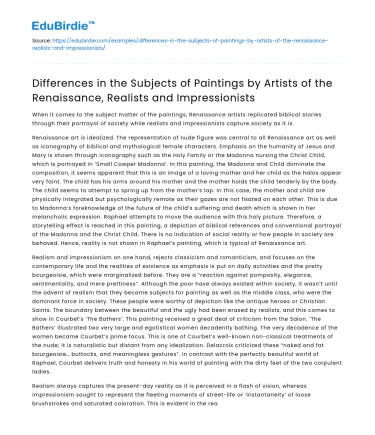 Subject Differences in Renaissance, Realist, & Impressionist Paintings