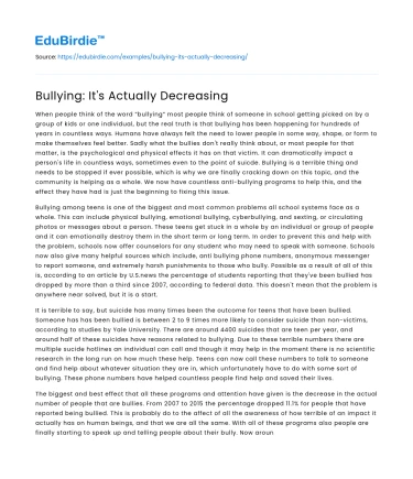 Bullying: It’s Actually Decreasing